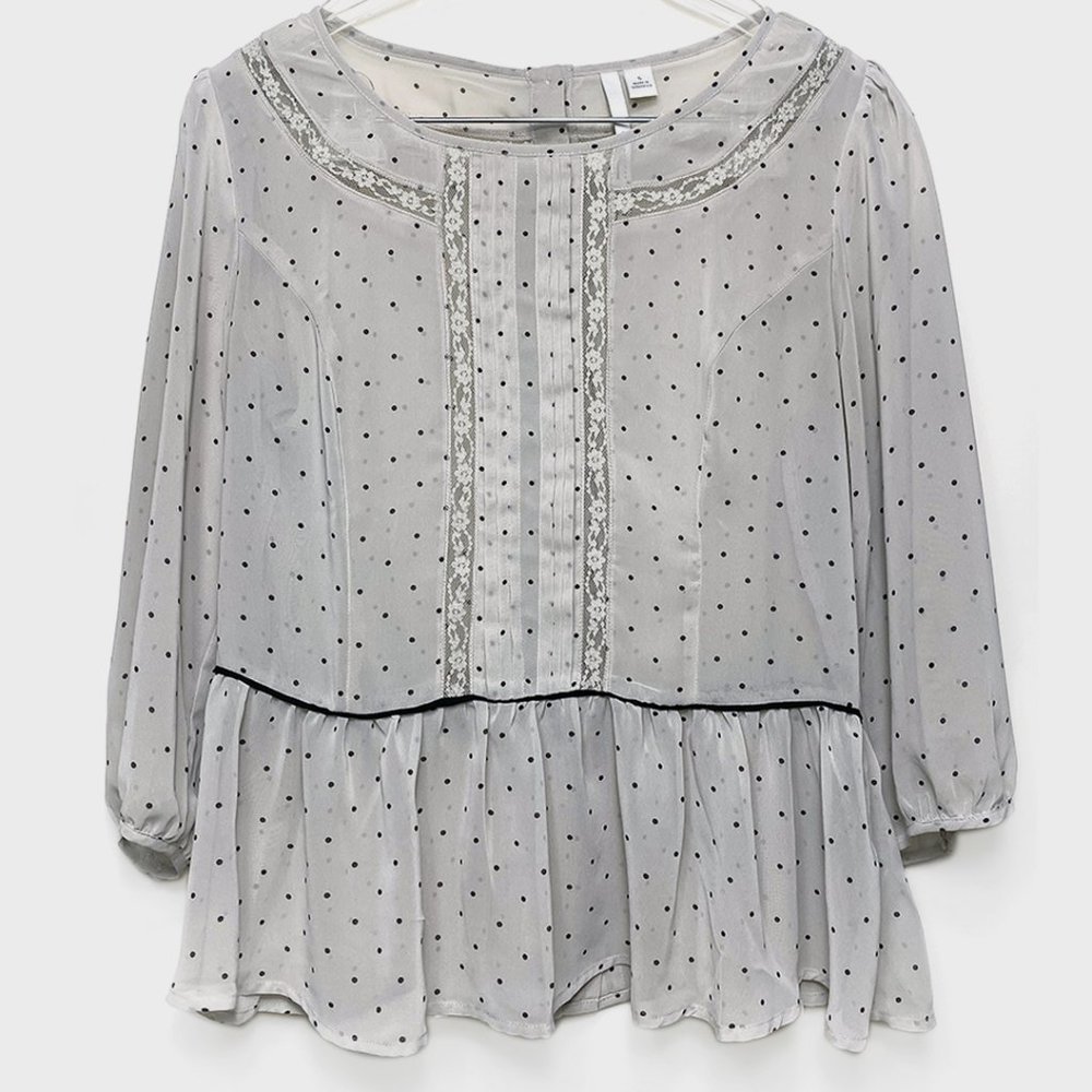 Lauren Conrad: Light Grey Polka Dot Lace Blouse